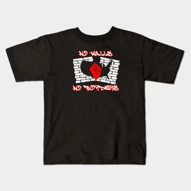 No Walls, No Borders Kids T-Shirt by redgear96